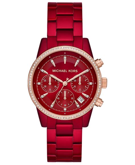 michael kors women's ritz red stainless steel bracelet watch 37mm